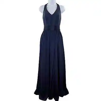 Vera Wang 2 NEW Halter V Neck Gown Formal Sash Dress Midnight Blue • $85.49