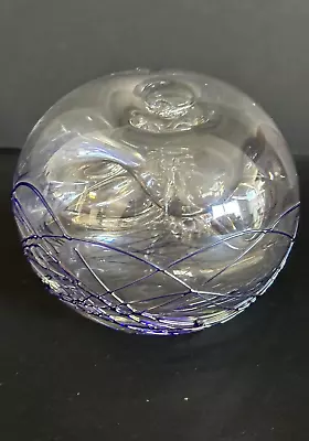 Threaded  Art Glass ~ Round Paperweight ~  Signed • $10