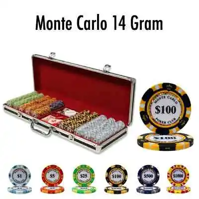 500 Monte Carlo Poker Chips Set With Black Aluminum Case - Pick Denominations! • $166.49