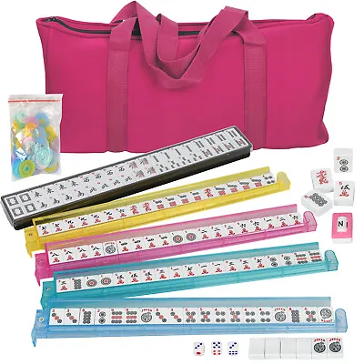 American Mahjong Set 166 Tiles 4 All-in-One Rack/Pushers W/ Red Bag Full Size  • $49.58