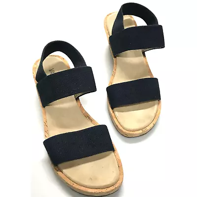 VanEli Navy Blue Cork Wedge Slip On Sandals Women's Size 9 M • $29.99