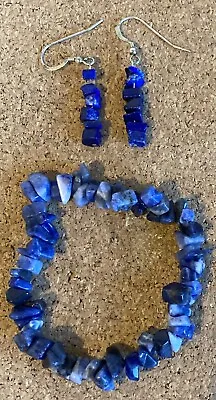 Secondhand Lapis Lazuli Bracelet & Dropper Earring Set.. Ideal Xmas Present VGC • £2.95