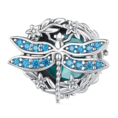 $29.99 • Buy SOLID Sterling Silver Round Dazzling Dragonfly Pond Charm By YOUnique Designs