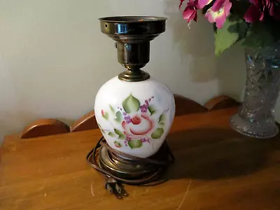 VINTAGE HANDPAINTED FLORAL ELECTRIC MILK GLASS BOUDOIR LAMP W/NIGHT LIGHT Works • $22.50