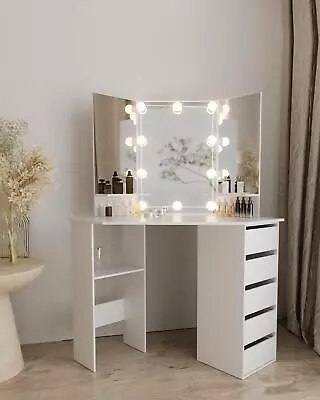 Makeup Vanity Desk Set With LED Lighted And Drawers Dressing Table For Bedroom • $158.99