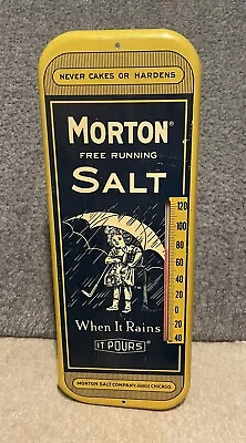 Vintage Morton Free Running Salt Chicago Metal Advertising Thermometer 16” Sign • $69.99