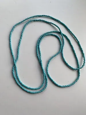 Turquoise Seed Bead Long 58  Necklace Bracelet Hippie Love Beach Festival Boho • £5.50