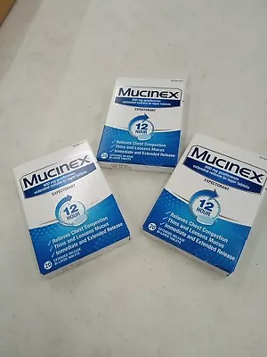 (3) Mucinex 600mg 12Hr Chest Congestion Expectorant 60 Tabs Total- Exp 08/25+ • $20.95