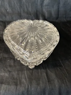 Vtg Lead Crystal Heart Shaped Trinket Jewelry Dish Box W/ Lid Valentines Gift • £11.57