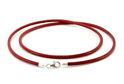 £16.99 • Buy Red Leather Necklace With Sterling Silver Clasp-3mm Greek Leather Cord Unisex