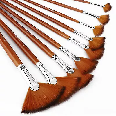 9pcs Fan Artist Paint Brush For Oil Watercolor Acrylic Craft Model Art Painting • $9.66