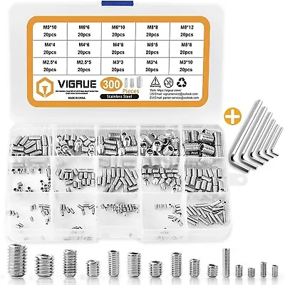 Set Screws 300Pcs Metric Hex Allen Head Socket Set Screw Bolts Assortment Kit • $13.99