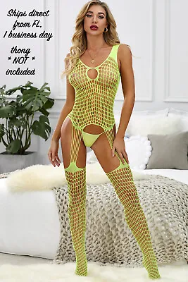 Sexy Neon Lingerie Bodystocking Full Slutty Thigh Highs Fishnet Stripper Cosplay • $4.99