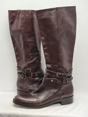 VIA SPIGA Women's Gabriella Dark Brown Leather Side Zip Riding Boots Size 9.5 M • $75