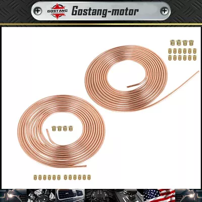 2× Copper Nickel Brake Line Tubing Kit 1/4 OD 25 Ft Coil Roll W/ 32 Fittings • $23.95