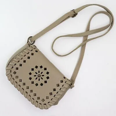 Mossimo Crossbody Handbag Mini Taupe Faux Leather Cutout Purse Shoulder Bag • $9.95