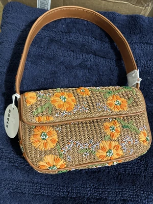 $245 • Buy Staud Tommy Raffia Floral Bead Shoulder Bag $395
