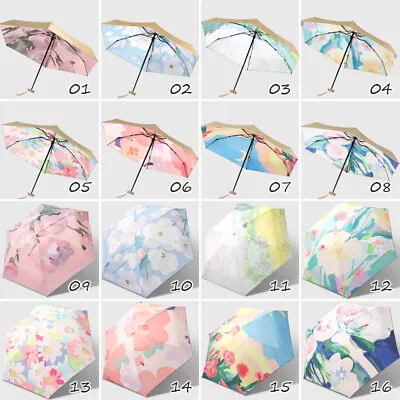 $27.12 • Buy Oil Painting Print Mini Travel Sun&rain Umbrella Lightweight Windproof  Portable