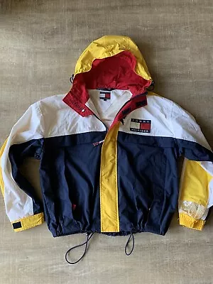 Vtg Tommy Hilfiger Sailing Gear Jacket Hooded Colorbloc Logo Patch Y2K Mens Lk • $75