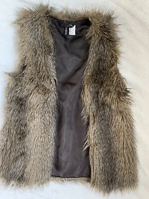 Divided H&M Womens Brown Faux Fur Vest Size 2 Lined Open Front • $18.98