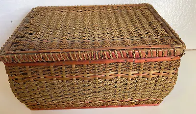 Vintage Wicker Rattan Handled Sewing Box Basket With Contents • $5