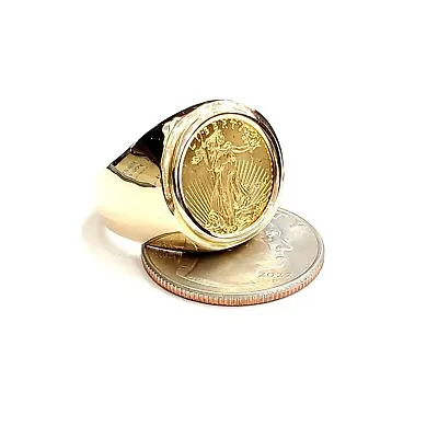14K Gold Plain Men's Coin Ring Size 10 13.5g 5 Dollars 1/10 Oz 22k American... • $1296