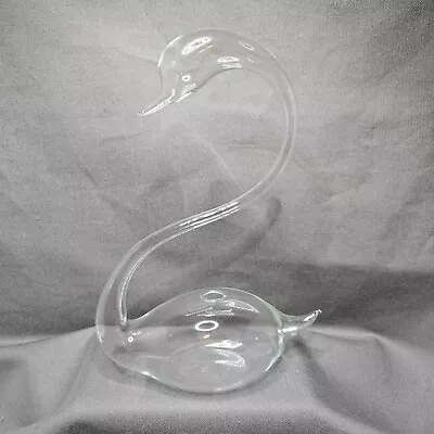 Vintage Hand Blown Clear Glass Swan Bud Vase Hollow Thin Delicate • $17