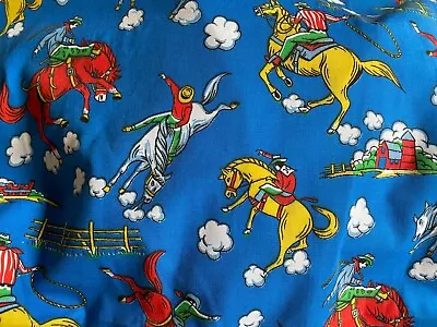 Vtg 3.5 Yards Cowboy Western Novelty Print Cotton Fabric 1950s 1960s 1970s • $300