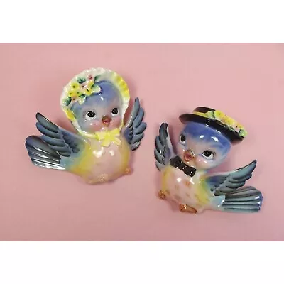 Artmark Anthropomorphic  Vintage Mr. & Mrs. Bluebird Wall Pockets Japan • $399