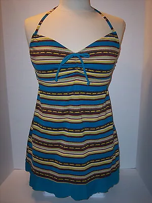 Mainstream Size 8 Or 10 Halter Ruffle Hem Striped Swimdress Or Swimsuit NWT $78 • $27.30