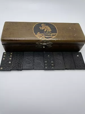 Vintage Antique Complete Set Of Black Wooden Dominos W/ Instructions • $99.99