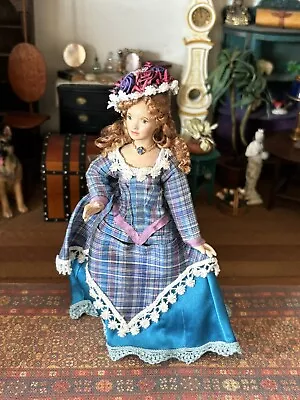 1/12 Scale Lady With Silk Dress And Flowered Hat Miniature  Dollhouse Doll • $45