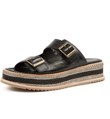 Django & Juliette Vishu Tan Leather Slides Size 39 RRP $179.95 • $89