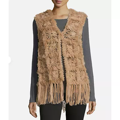 70s Inspired Alberto Makali Real Rabbit Fur Boho Hippie Fringe VestVest • $85