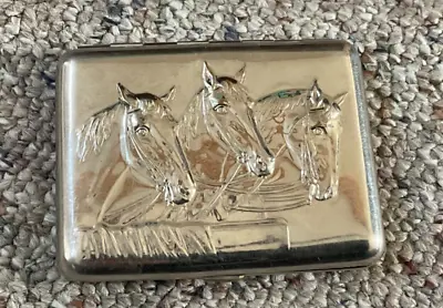 Vintage Collectible Silver Metal Business Card Case  / Holder Western Horses • $25