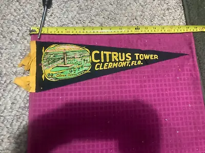 VINTAGE Citrus Tower Clermont Fla. FLORIDA FL Pennant FLAG Banner - SHIP FAST • $15.69