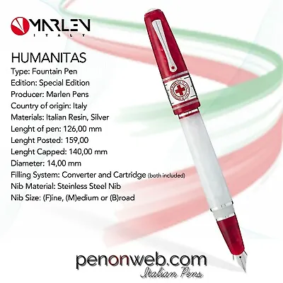 Marlen Humanitas Fountain Pen (F M Or B) | Italian Resin Silver | Red Cross • $287
