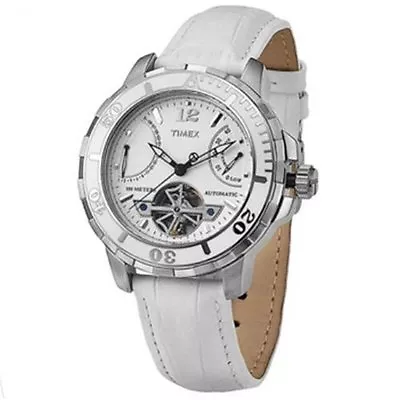 Timex White Croc Leather & Dial Automatictachymeterdate100m Watch-t2m514 • $266.82