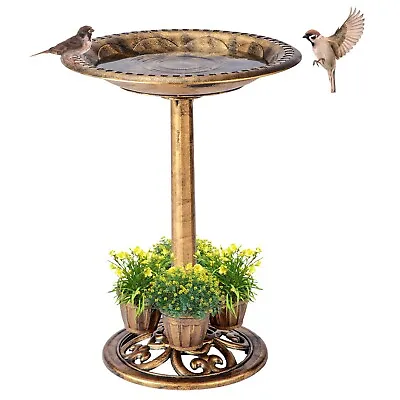 28  Pedestal Bird Bath Feeder W/ 4  Flower Planters  Outdoor Garden Yard Decor • $35.99