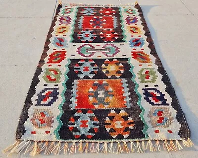 Authentic Hand Knotted Vintage Turkish Kilim Kilim Wool Area Rug 2.1 X 1.3 Ft • $29.99