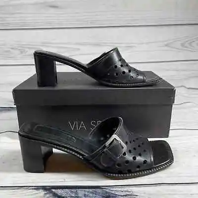 Via Spiga Forde Y2K Black Leather Block Heel Mules Size 8 • $44.95