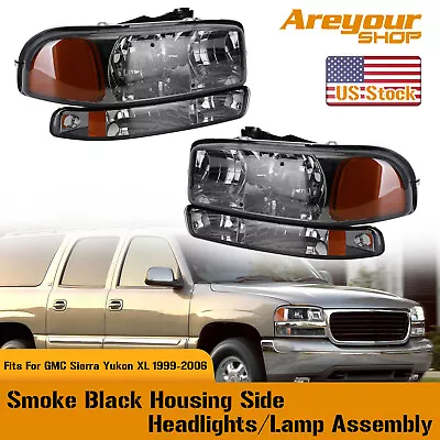 Smoke Housing Clear Amber Headlights Assembly For GMC Sierra Yukon XL 99-06 • $45.63