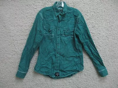 Wrangler Rock 47 Button Up Shirt Medium Adult Green Pearl Snap Western Mens M • $24.75