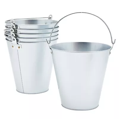 6 Pack Large Galvanized Bucket 7 In Metal Ice Pails For Champagne Beer 100 Oz • $26.89