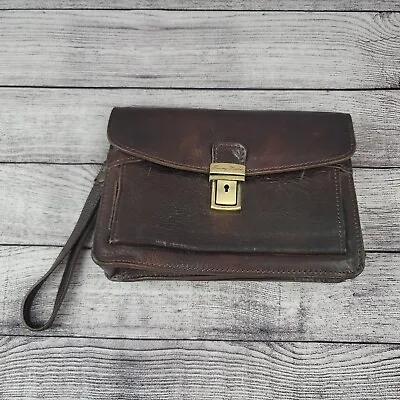 Tuscany Leather Man Wrist Bag With Detachable Handle Front Pocket Made In Italy • $49.95