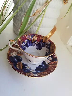 Vintage Queen's Bone China Victoria Plums Tea Cup & Saucer Made In England • £9.99