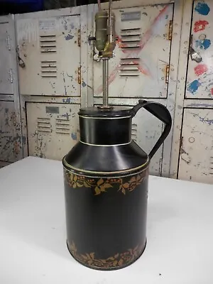 Antique Milk Can Lamp HILLSON Stamped VTG Tole Light Black Floral Accents TESTED • $33