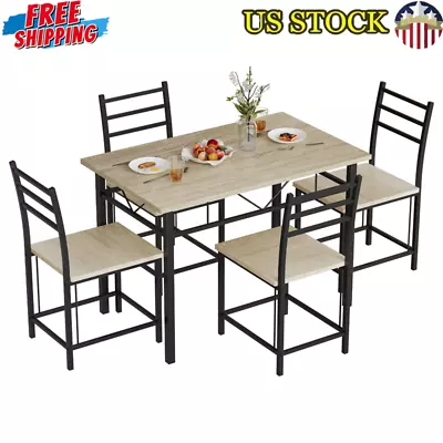 5-Piece Dining Set Wood Metal Table 4 Chairs Versatile Usage Kitchen Furniture • $124.69