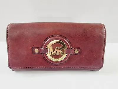 Michael Kors Fulton Round Logo Burgundy Smooth Leather Carryall  Wallet • $29.95