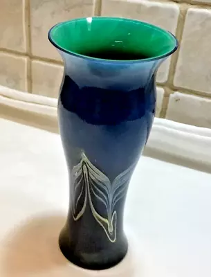 Gorgeous Caithness 'Salome' Vase Blue With Silver Design & Green Interior. VGC. • £40